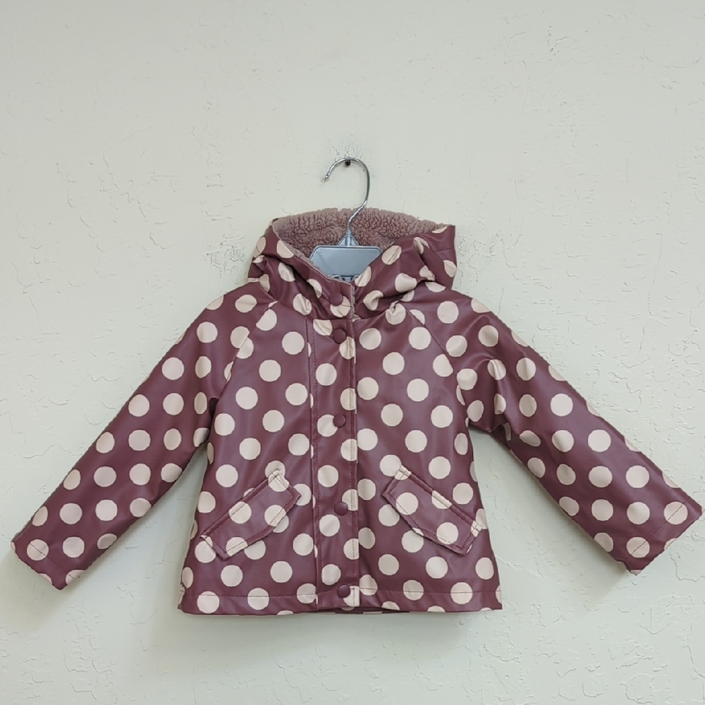 Me Jane Mini Tan and Pink Polka Dot Raincoat with High Collar Size 18 Months